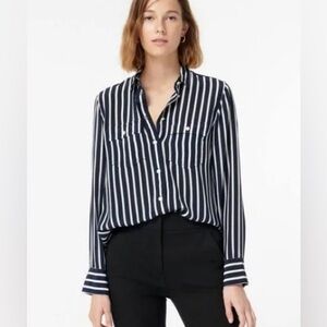 Classic-Fit Silk Shirt in Stripe 22W Navy